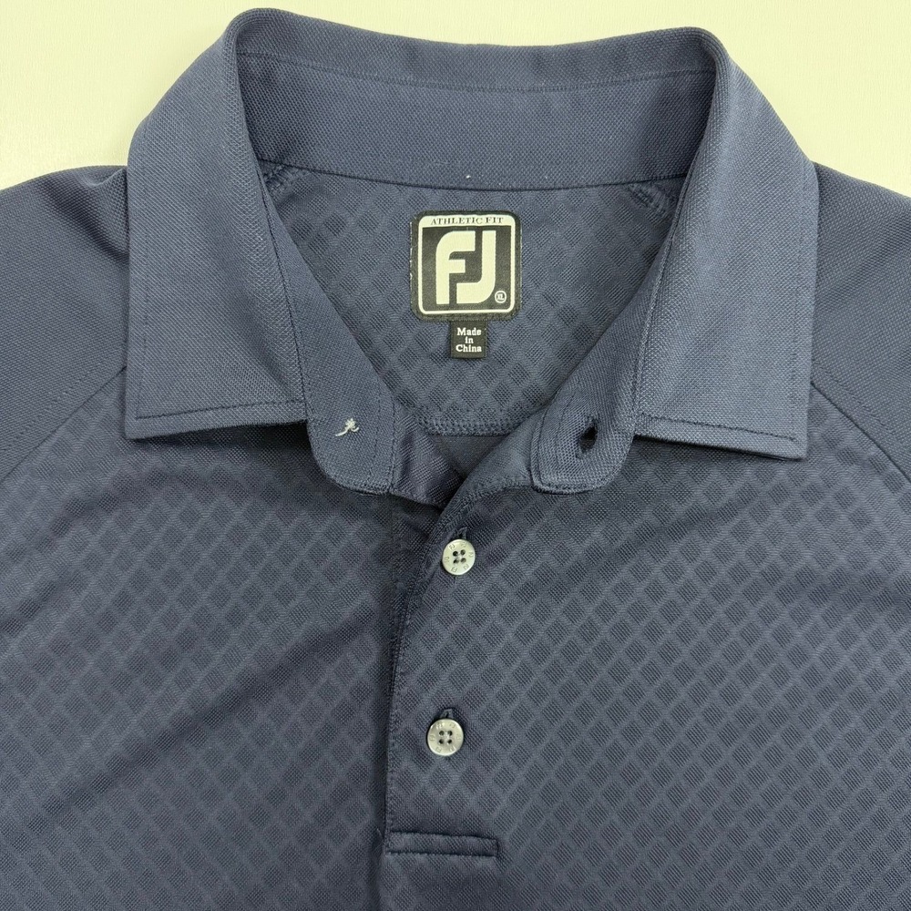 FootJoy Polo Shirt Mens XL Navy Blue Athletic Fit Diamond Jacquard  Golfcore